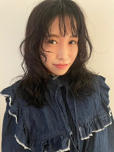 大人ガーリー 小顔レイヤーカット ナチュラルウルフ