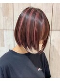 ピンクブラウンハイライト　美髪/卵型/丸型/10代/20代