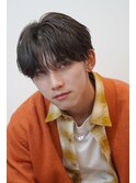 韓国ヘアカルマパーマコンマバングセンターパート黒髪ウルフ