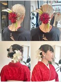 生け花ヘアセットヘアアレンジカチモリ生花卒業式