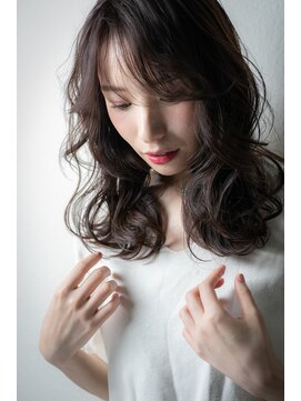 カバーヘア ブリス 川口(COVER HAIR bliss) グレージュアッシュ小顔波巻きカールセミディw川口20代30代40代