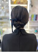 結婚式 パーティー お呼ばれ アップスタイル×ベロアリボン