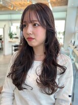パーク 福岡天神西通り店(parc)&nbsp;シースルーバング　顔周りカット　韓国風　ウェーブ　ロングヘア