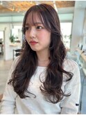 シースルーバング 顔周りカット 韓国風 ウェーブ ロングヘア