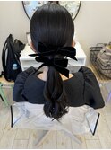 大人可愛いベロアリボンスタイル/梅田ヘアセット