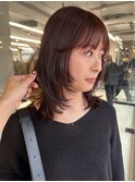 【大久保】ブリーチなしレッドブラウン、たっぷりレイヤーカット