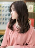 ★黒髪くすみベージュくせ毛風小顔ミディアムウルフ30代40代★1