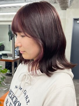 ニコ トウキョウ 渋谷(nico TOKYO) ダブルカラーチェリーレッドピンクブラウン韓国レイヤーロング