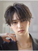 韓国マッシュフェザーパーマニュアンスパーマセンターパート黒髪