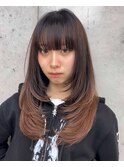 美髪カールピンクブラウンヘアメイクセミディ似合わせ前髪