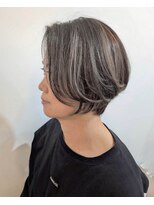 ツムグ 代官山 中目黒(TUMUGU)&nbsp;ボブルフネビージュワンレン白髪ぼかしハイライト40代50代60代