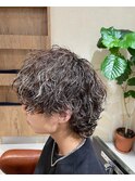 メンズ/アッシュブラック/マッシュパーマ/波巻スパイラルパーマ