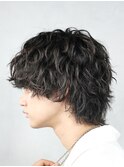 メンズマッシュウルフ緩めシャドウパーマ波巻きスパイラルパーマ