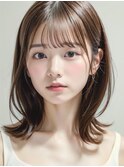 ミディアムレイヤーボブルフ黒髪ネビージュ小顔ワンレン20代30代