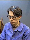 ビジネス前下がりミディアム ニュアンスパーマ サイドパート
