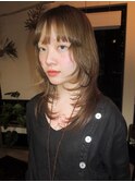 天神　パーマ　ブリーチなしダブルカラー　顔まわりレイヤー