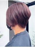 大人可愛い20代30代40代黒髪前下がりショートボブ/ベビーピンク