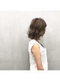切りっぱなしボブ×ハイライト×アッシュベージュ