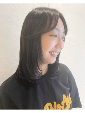 アロマ ヘアー ルーム 新宿店(AROMA hair room) グレージュカラーレイヤーミディ斜めバング/新宿/新宿西口