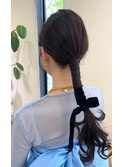 ヘアセット 大人シックな編み下ろしリボンスタイル お呼ばれ