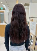ニュアンスパーマロングウエーブパーマワインレッド外国人風