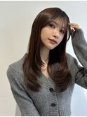 【kumu】韓国風小顔レイヤー/艶々透明感チョコレートブラウン