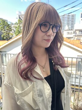 エルム 原宿 表参道(yelm) ミルクティーベージュとラベンダーピンクインナーカラー