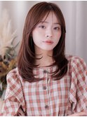 ブリーチなし艶髪モカブラウンツーウェイバングシャギーカット
