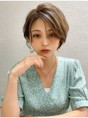 耳かけショートボブ似合わせカット30代40代チェリーブラウン