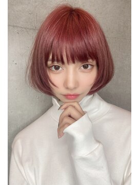 リークフー(Ree cu fuu) 個性派ピンクボブ丸みボブ重めバングピンクカラーダブルカラー