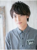 オーガニックカラー七三分け無造作パーマのミニウルフE戸田公園