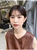 +切りっぱなしボブルフ/黒髪ネビージュ/小顔ワンレン/縮毛矯正