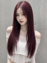 ユーフォリア 新宿通り(Euphoria)&nbsp;ワインレッドレイヤーロングハッシュカット韓国ヘア