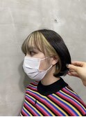インナーカラーボブ/個性的/小顔ボブ/カール/ハイトーンカラー