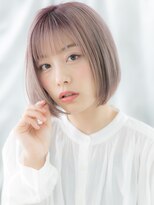 ドクターズ サロン ラブ(Dr's Salon LAB)&nbsp;ミルクティーピンクの透けバングぶつ切りボブk古河10代20代30代