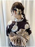 浴衣着付/浴衣ヘア/編みおろし/兵児帯/ｗリボン/プリーツリボン