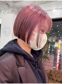 下北沢ペールピンクベージュカラー顔周りレイヤーカットウルフ