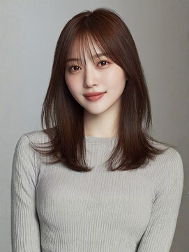 顔周りカット 外ハネミディアム 20代 髪質改善 艶髪 アッシュ