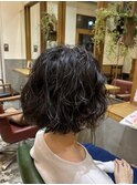 切りっぱなしボブ×パーマスタイル
