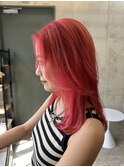 赤オレンジカラー レイヤーカット ブリーチあり