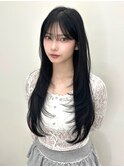 小顔ロングレイヤーカットハッシュカットブルーブラック