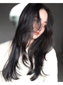 美髪ミディアムレイヤーカットデジタルパーマチェリーブラウン