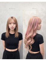 ジールサロン つくば本店 【シールエクステ80本】ホワイトベージュ×ピンクハイライト