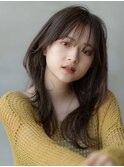 大人かわいい前髪セシルカットココアブラウンフリンジウェーブ