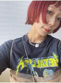 姫カット風×レッドオレンジカラー