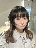 姫カットレイヤー/マロンベージュ/クラゲヘアー/くすみベージュ
