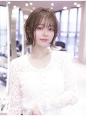 外ハネレイヤーボブ/ブリーチ無しミルクティーブロンド