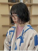 ミニボブ/パーマ/ネイビーブラック