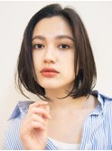 Aラインボブ/ダークアッシュ/前髪なしショート/タイトストレート