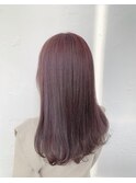 ピンクアッシュ ワンカールセミロングヘア